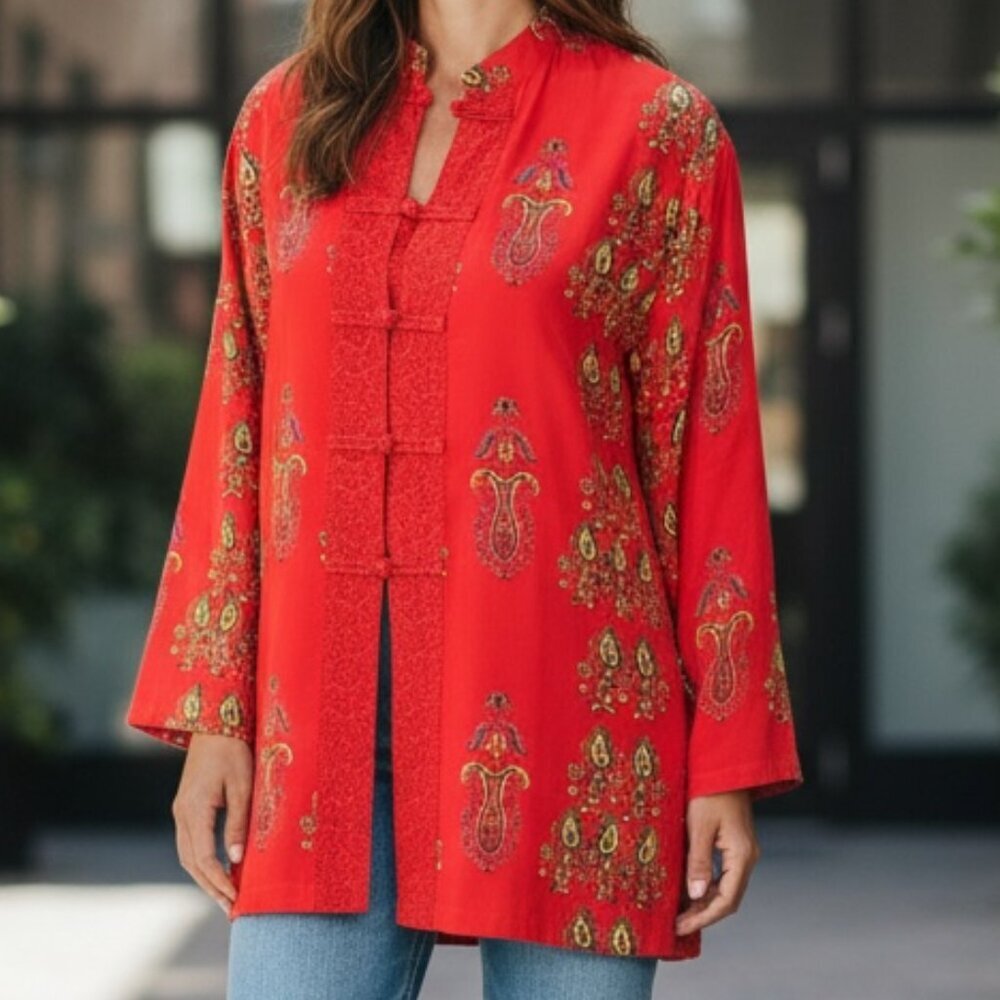 Chico's Design Silk Tunic Sz‎ 1 (M/8) Red #336D